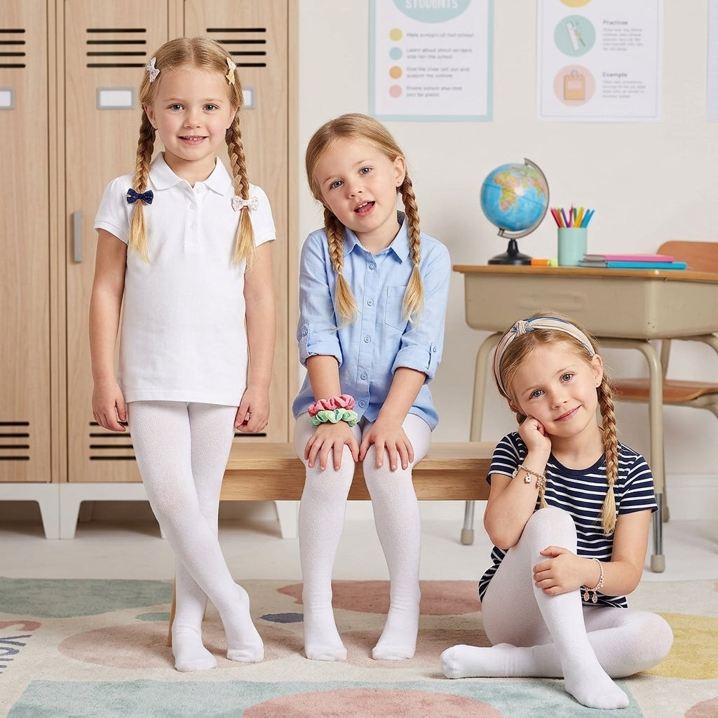 LUXE DIVA Girls Pack of 3 Cotton Rich Tights School Uniform Kids