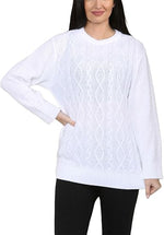 Load image into Gallery viewer, LUXE DIVA LADIES ROUND NECK LONG SLEEVE KNITTED JUMPER SELF PATTERN WITH DIAMOND ALL WAY DOWN CABLE KNIT
