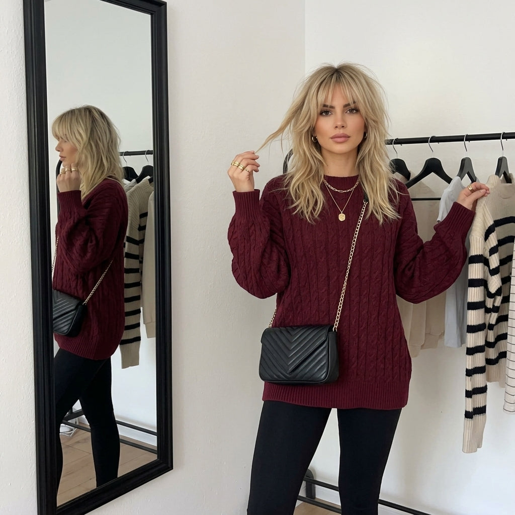 LUXE DIVA Ladies Cable Knit Jumper Women's Chunky Knit Sweater Stylish Everyday Wear