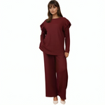 Load image into Gallery viewer, LUXE DIVA Ladies Frill arm Long Sleeve 2pcs Women&#39;s Wide Flared Leggings Trouser Loungewear Suit
