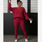 Women's Solid Drop Shoulder Sweater Set, 2024 New Drop Shoulder Rib-Knit Sweater & Pants Set