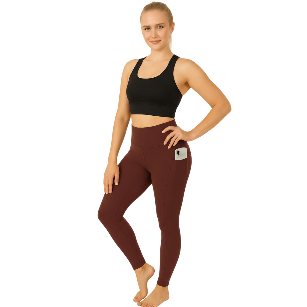 Women High Waist Yoga Pants with - LUXE DIVAWomen High Waist Yoga Pants withLUXE DIVALUXE DIVAHighWaist2PktLegChocoSMWomen High Waist Yoga Pants withSMChocolate