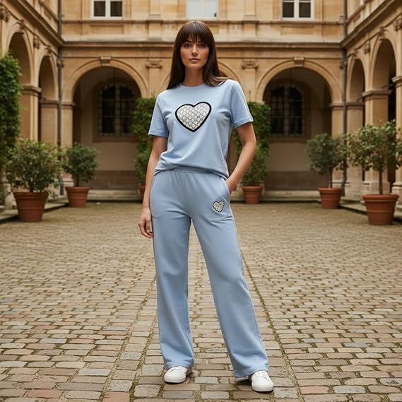 Women’s Heart Print 2 - Piece Set – Short Sleeve T-Shirt & Wide Leg Pants, Soft Summer Loungewear Co - Ord, Tracksuit Travel & Home Wear Outfit - LUXE DIVAWomen’s Heart Print 2 - Piece Set – Short Sleeve T-Shirt & Wide Leg Pants, Soft Summer Loungewear Co - Ord, Tracksuit Travel & Home Wear OutfitLUXE DIVALUXE DIVA2PCHeartSSTroSetSBlue6-12Women’s Heart Print 2 - Piece Set – Short Sleeve T-Shirt & Wide Leg Pants, Soft Summer Loungewear Co - Ord, Tracksuit Travel & Home Wear Outfit6 - 12Sky Blue
