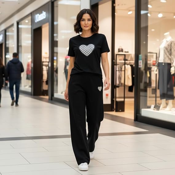 Women’s Heart Print 2 - Piece Set – Short Sleeve T-Shirt & Wide Leg Pants, Soft Summer Loungewear Co - Ord, Tracksuit Travel & Home Wear Outfit - LUXE DIVAWomen’s Heart Print 2 - Piece Set – Short Sleeve T-Shirt & Wide Leg Pants, Soft Summer Loungewear Co - Ord, Tracksuit Travel & Home Wear OutfitLUXE DIVALUXE DIVA2PCHeartSSTroSetBlk6-12Women’s Heart Print 2 - Piece Set – Short Sleeve T-Shirt & Wide Leg Pants, Soft Summer Loungewear Co - Ord, Tracksuit Travel & Home Wear Outfit6 - 12Black
