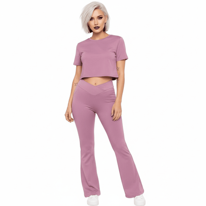 Women’s High Waist Flared Yoga Gym Set with Stretch Tracksuit Trousers and Cropped Tee, Comfortable Stylish, Activewear for Exercise and Gym - LUXE DIVAWomen’s High Waist Flared Yoga Gym Set with Stretch Tracksuit Trousers and Cropped Tee, Comfortable Stylish, Activewear for Exercise and GymLUXE DIVALUXE DIVA2PcBootTroCropTopRPinkMWomen’s High Waist Flared Yoga Gym Set with Stretch Tracksuit Trousers and Cropped Tee, Comfortable Stylish, Activewear for Exercise and GymMrose pink