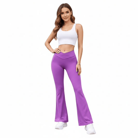 Women’s High - Waisted Flared Leggings Inside Pockets - LUXE DIVAWomen’s High - Waisted Flared Leggings Inside PocketsLUXE DIVALUXE DIVABootcutTrusrPurpleSWomen’s High - Waisted Flared Leggings Inside PocketsSPurple