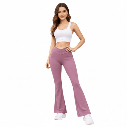 Women’s High - Waisted Flared Leggings Inside Pockets - LUXE DIVAWomen’s High - Waisted Flared Leggings Inside PocketsLUXE DIVALUXE DIVABootcutTrusrRPinkSWomen’s High - Waisted Flared Leggings Inside PocketsSrose pink