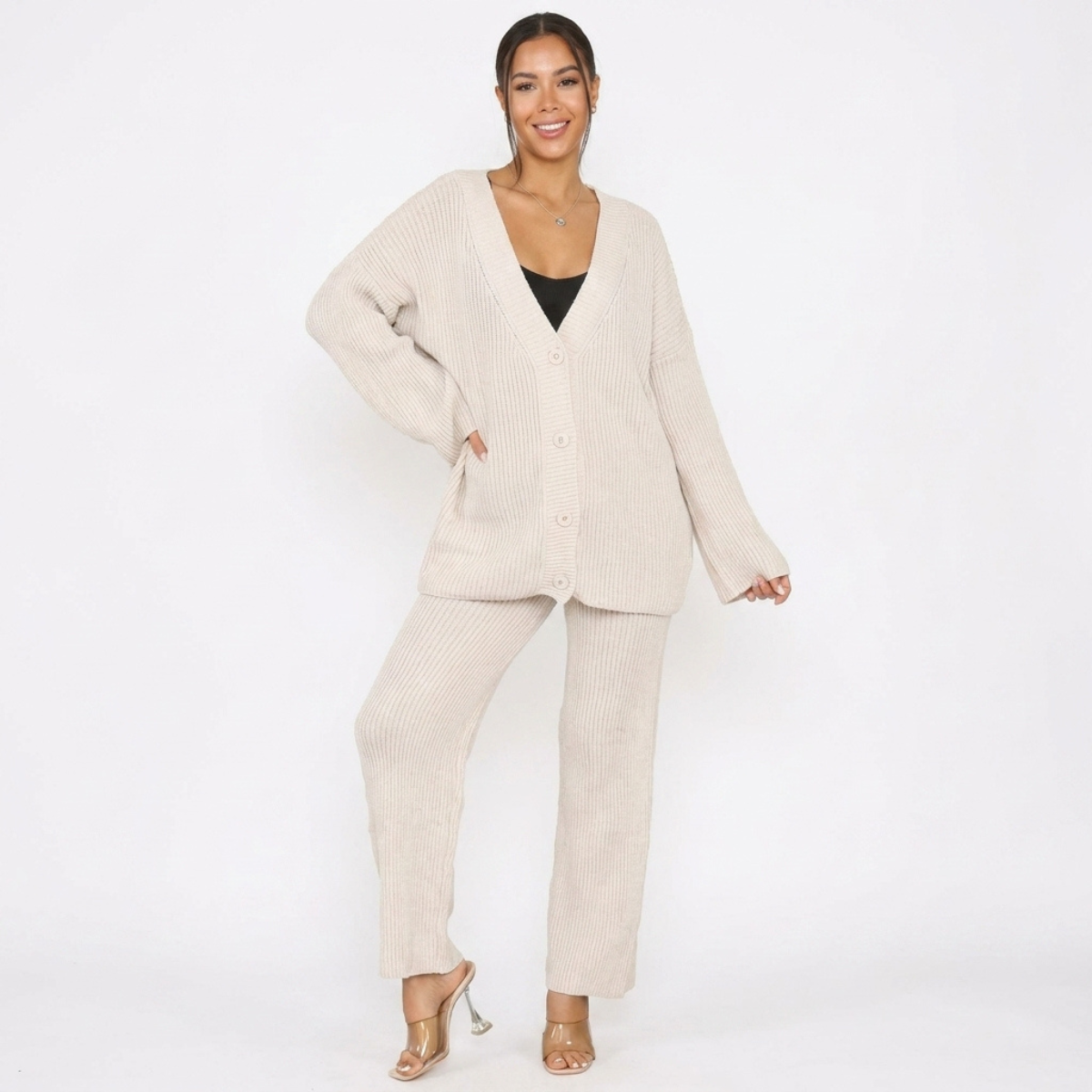 LUXE DIVA women’s Italian knit button cardigan co-ord set