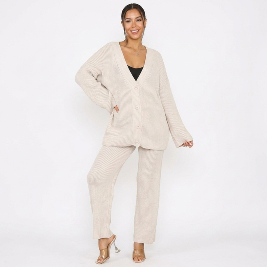 LUXE DIVA women’s Italian knit button cardigan co-ord set