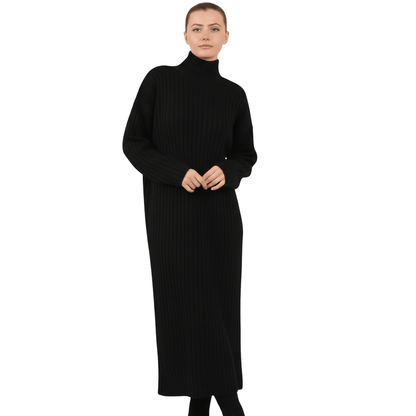 Women's Ribbed Knitted Maxi Dress, Funnel - LUXE DIVAWomen's Ribbed Knitted Maxi Dress, FunnelLUXE DIVALUXE DIVALSPN RibKnitMaxiDresBlk1SWomen's Ribbed Knitted Maxi Dress, FunnelOne sizeBlack