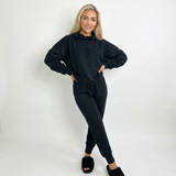 LUXE DIVA women’s ruched sleeve hoodie tracksuit top and bottom set