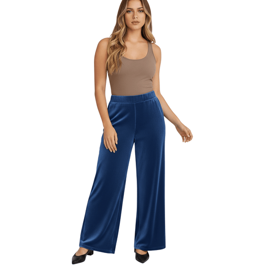 Women’s Velour Velvet Flared Wide - Leg Palazzo Trousers with Pockets | Soft Elasticated Waist Comfortable Casual & Party Wear Pants - LUXE DIVAWomen’s Velour Velvet Flared Wide - Leg Palazzo Trousers with Pockets | Soft Elasticated Waist Comfortable Casual & Party Wear PantsLUXE DIVALUXE DIVAVelvtPktPlazoRBlueMLWomen’s Velour Velvet Flared Wide - Leg Palazzo Trousers with Pockets | Soft Elasticated Waist Comfortable Casual & Party Wear PantsMLRoyal Blue
