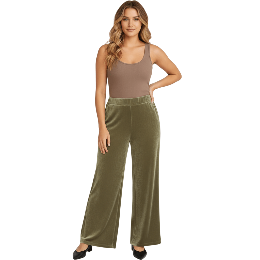Women’s Velour Velvet Flared Wide - Leg Palazzo Trousers with Pockets | Soft Elasticated Waist Comfortable Casual & Party Wear Pants - LUXE DIVAWomen’s Velour Velvet Flared Wide - Leg Palazzo Trousers with Pockets | Soft Elasticated Waist Comfortable Casual & Party Wear PantsLUXE DIVALUXE DIVAVelvtPktPlazoKhakiMLWomen’s Velour Velvet Flared Wide - Leg Palazzo Trousers with Pockets | Soft Elasticated Waist Comfortable Casual & Party Wear PantsMLkhaki