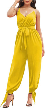 Load image into Gallery viewer, LUXE DIVA Women&#39;s V Neck Wrap Over Ankle Tie Waist Jumpsuit Ladies Harem Wide Leg Playsuit
