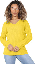 Load image into Gallery viewer, LUXE DIVA Women’s Long Sleeve V Neck Chunky Cable Knit Jumper for Ladies Casual Pullover Sweater for Women UK Size 8-22
