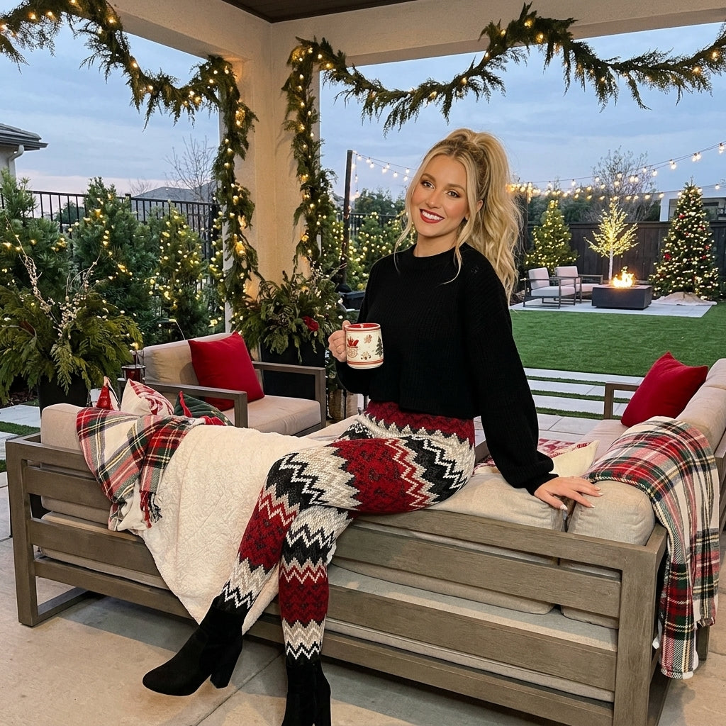 LUXE DIVA Warm Winter Knitted Leggings | Chunky Knit Christmas Lounge Wear Plus Size