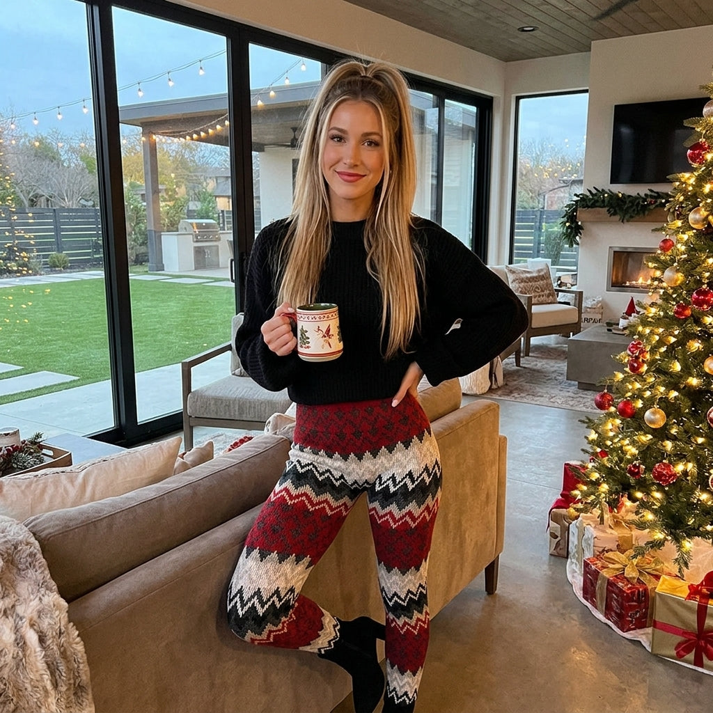 LUXE DIVA Warm Winter Knitted Leggings | Chunky Knit Christmas Lounge Wear Plus Size