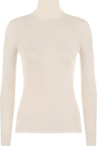 Women Ladies Ribbed Stretch Polo Turtle Neck Rib Top Jumper UK Size S/M-XXL