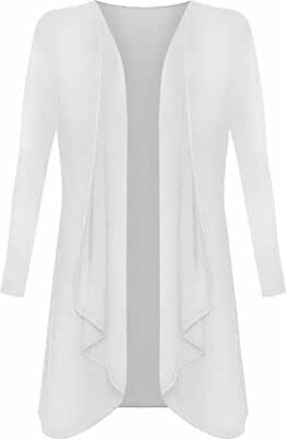Womens Ladies Plain Draped Open Waterfall Boyfriend Cardigan Asymmetric Irregular Hanky Hem Long Sleeve Cardi Top Loose Baggy Jacket Blazer