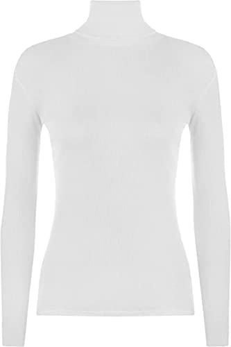 Women Ladies Ribbed Stretch Polo Turtle Neck Rib Top Jumper UK Size S/M-XXL