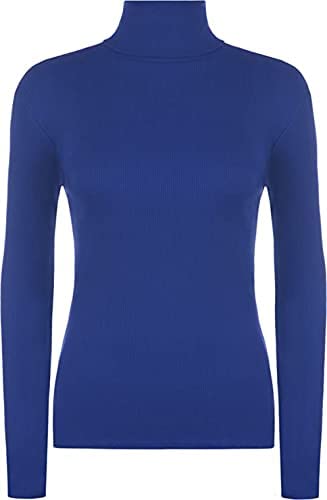 Women Ladies Ribbed Stretch Polo Turtle Neck Rib Top Jumper UK Size S/M-XXL