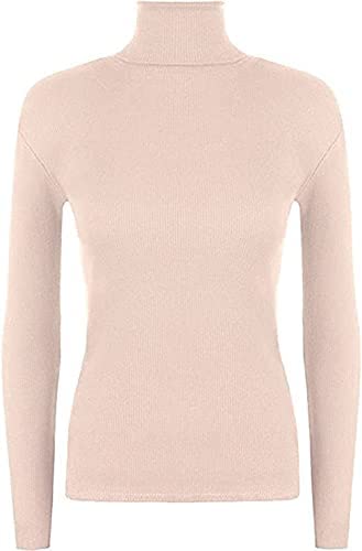 Women Ladies Ribbed Stretch Polo Turtle Neck Rib Top Jumper UK Size S/M-XXL