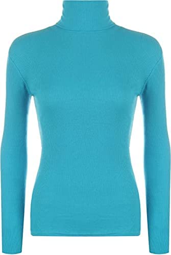 Women Ladies Ribbed Stretch Polo Turtle Neck Rib Top Jumper UK Size S/M-XXL