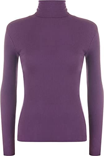 Women Ladies Ribbed Stretch Polo Turtle Neck Rib Top Jumper UK Size S/M-XXL
