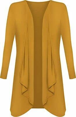 Womens Ladies Plain Draped Open Waterfall Boyfriend Cardigan Asymmetric Irregular Hanky Hem Long Sleeve Cardi Top Loose Baggy Jacket Blazer