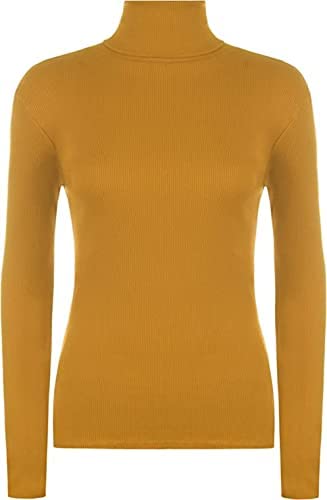 Women Ladies Ribbed Stretch Polo Turtle Neck Rib Top Jumper UK Size S/M-XXL