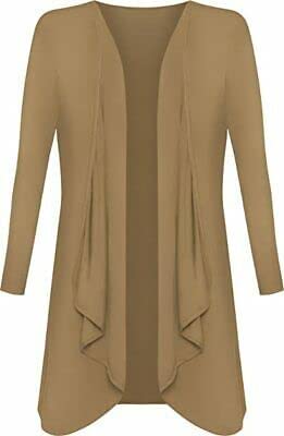 Womens Ladies Plain Draped Open Waterfall Boyfriend Cardigan Asymmetric Irregular Hanky Hem Long Sleeve Cardi Top Loose Baggy Jacket Blazer