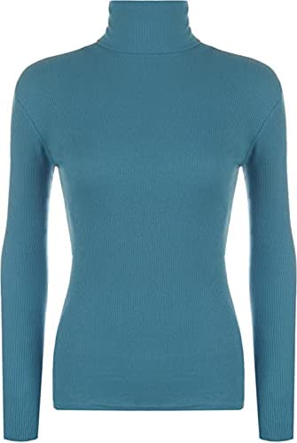 Women Ladies Ribbed Stretch Polo Turtle Neck Rib Top Jumper UK Size S/M-XXL