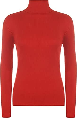 Women Ladies Ribbed Stretch Polo Turtle Neck Rib Top Jumper UK Size S/M-XXL