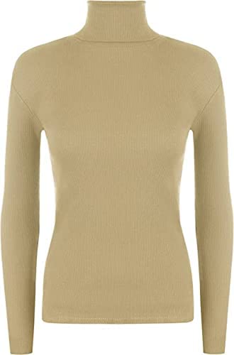 Women Ladies Ribbed Stretch Polo Turtle Neck Rib Top Jumper UK Size S/M-XXL