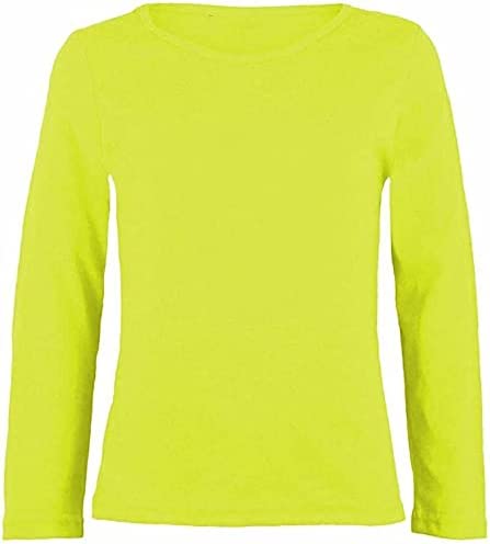 Girls Boy Kids Plain Basic Long Sleeve Round Neck T-Shirt Stretch School Tee Top 7-13 Years