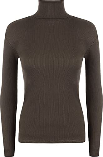 Women Ladies Ribbed Stretch Polo Turtle Neck Rib Top Jumper UK Size S/M-XXL