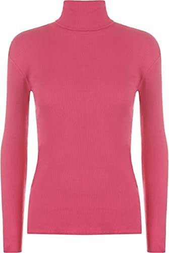 Women Ladies Ribbed Stretch Polo Turtle Neck Rib Top Jumper UK Size S/M-XXL