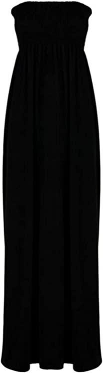 Plus Size Womens Printed Bandeau Strapless Shirred Ladies Long Maxi Dress