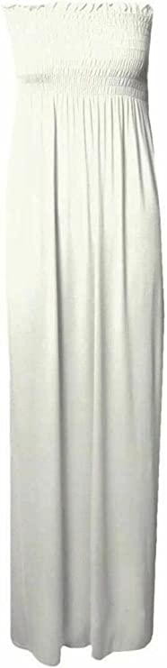 Plus Size Womens Printed Bandeau Strapless Shirred Ladies Long Maxi Dress