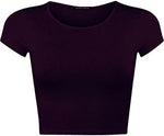 Load image into Gallery viewer, Women Cap Short Sleeve Crop Top Round Neck Plain/Printed T-Shirt Stretchy Summer Cropped Vest Tops Size 8-14
