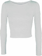 Load image into Gallery viewer, Womens Crop Long Sleeve T Shirt Ladies Short Plain Basic Round Neck Shirts Top 8-14
