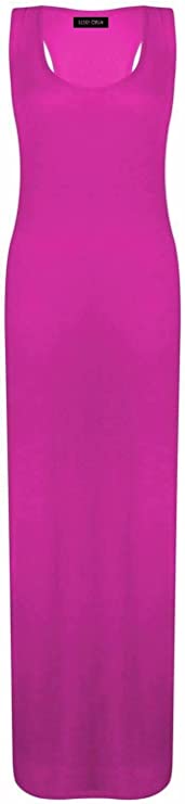 Womens Summer Maxi Casual Dress Ladies Racer Back Long Beach Dress with Short-Sleeve Crew-Neck Loose Sizes 8-26