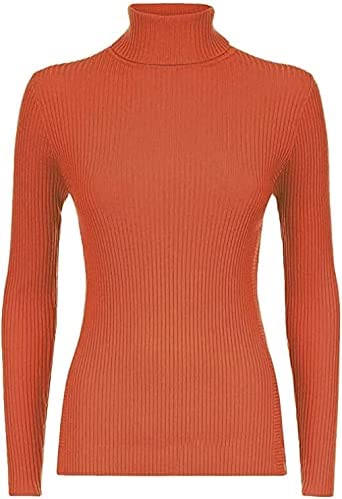 Women Ladies Ribbed Stretch Polo Turtle Neck Rib Top Jumper UK Size S/M-XXL