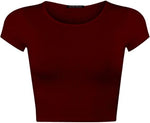 Load image into Gallery viewer, Women Cap Short Sleeve Crop Top Round Neck Plain/Printed T-Shirt Stretchy Summer Cropped Vest Tops Size 8-14
