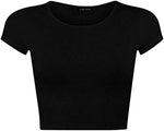 Load image into Gallery viewer, Women Cap Short Sleeve Crop Top Round Neck Plain/Printed T-Shirt Stretchy Summer Cropped Vest Tops Size 8-14
