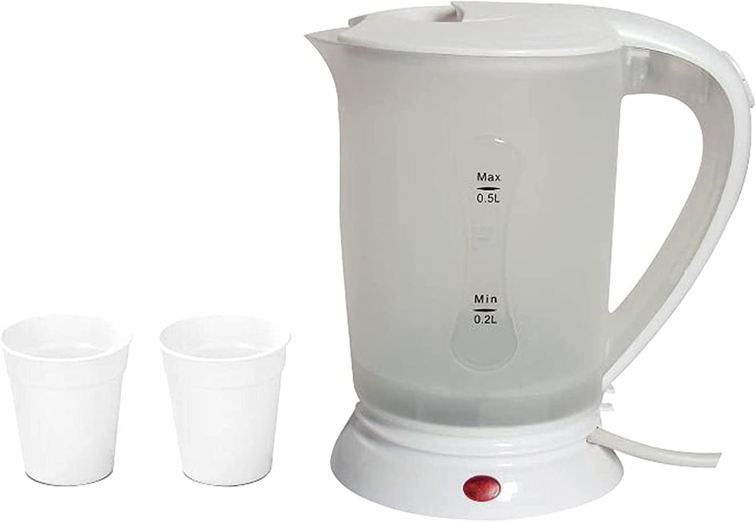 New Dual Voltage Small Electric Travel Kettle in White