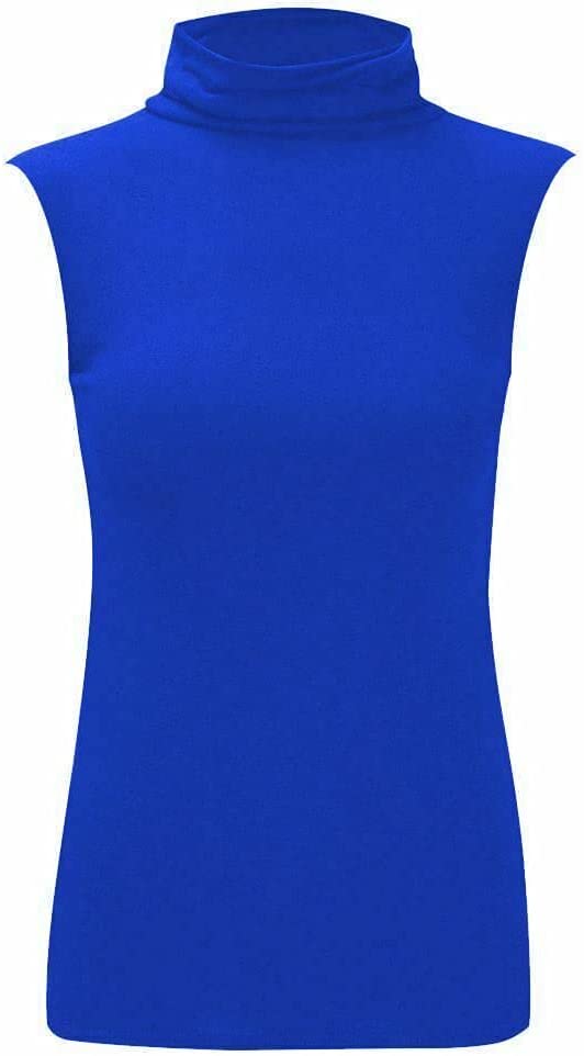Women Turtle Neck Sleeveless Tops Bodycon Casual Shirt Jumper Top Plain Polo Neck, XL-XXXL