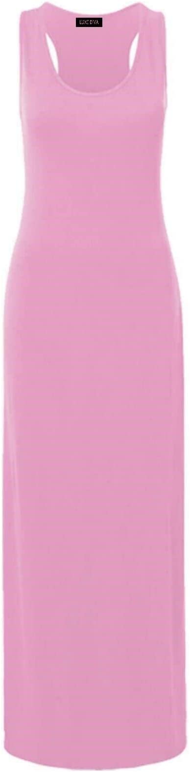 Womens Summer Maxi Casual Dress Ladies Racer Back Long Beach Dress with Short-Sleeve Crew-Neck Loose Sizes 8-26