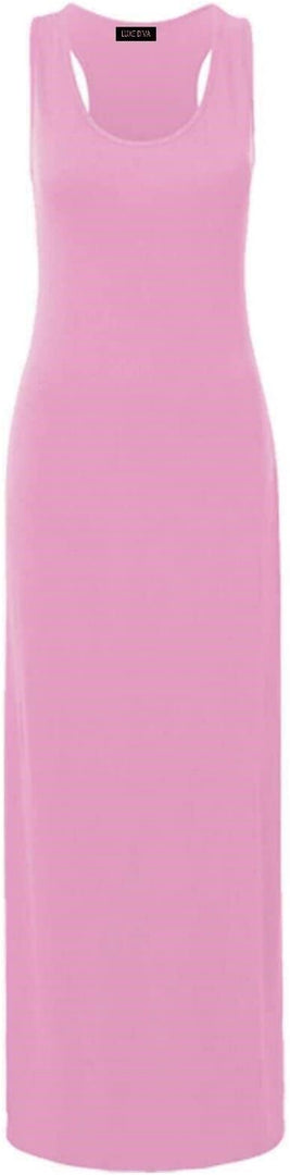Womens Summer Maxi Casual Dress Ladies Racer Back Long Beach Dress with Short-Sleeve Crew-Neck Loose Sizes 8-26