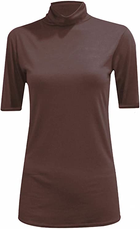 Womens Ladies Turtle Polo Neck Jumper Short Sleeve Top High Neck T Shirt Top Plus 8-14